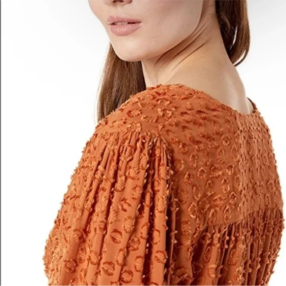 NWT BCBGMaxAzria Terracotta Textured Wrap Blouse - Picture 3 of 10